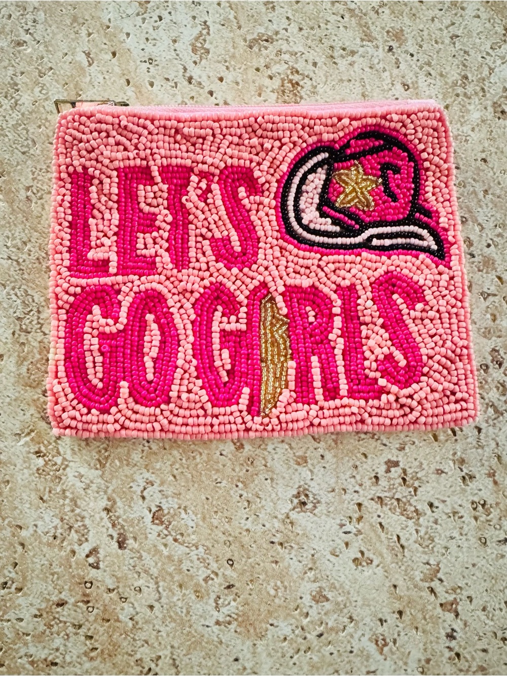 Pink 'Let's Go Girls' Beaded Zip Pouch NWT
